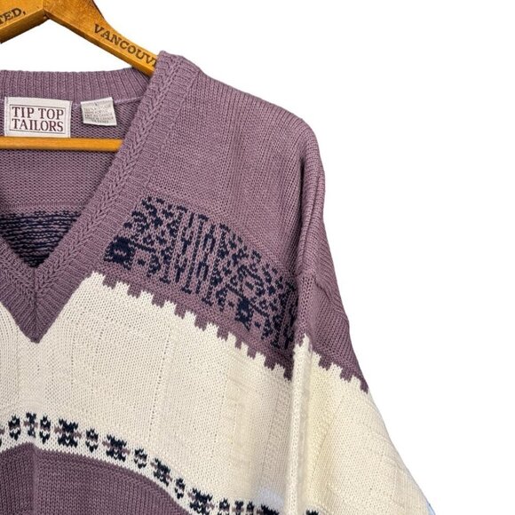 Vintage 90s Grandpa Sweater, Fair Isle, Knit Pullover, Oversized - Picture 5 of 7